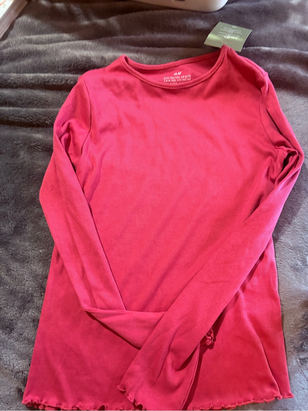 H&M Long-Sleeve Ribbed Crewneck Top - Fuchsia
